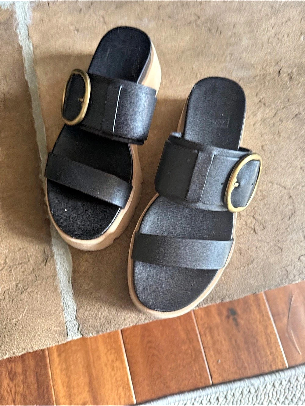 Dolce vita Platform Buckle Sandals Black & Cream